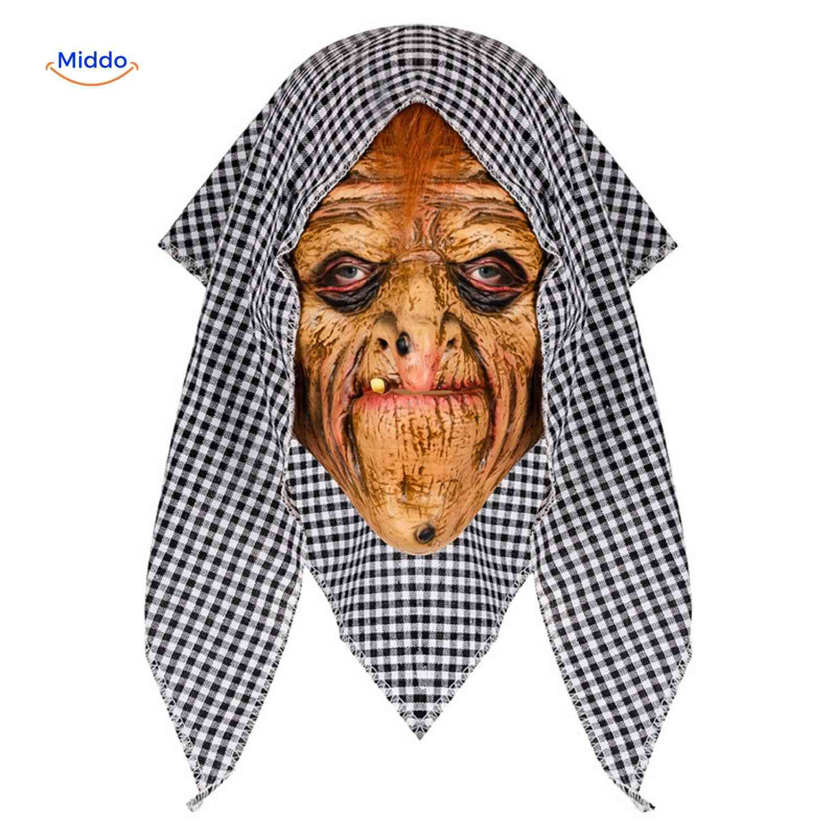 Witch mask featuring diamond pattern for Halloween costumes.
