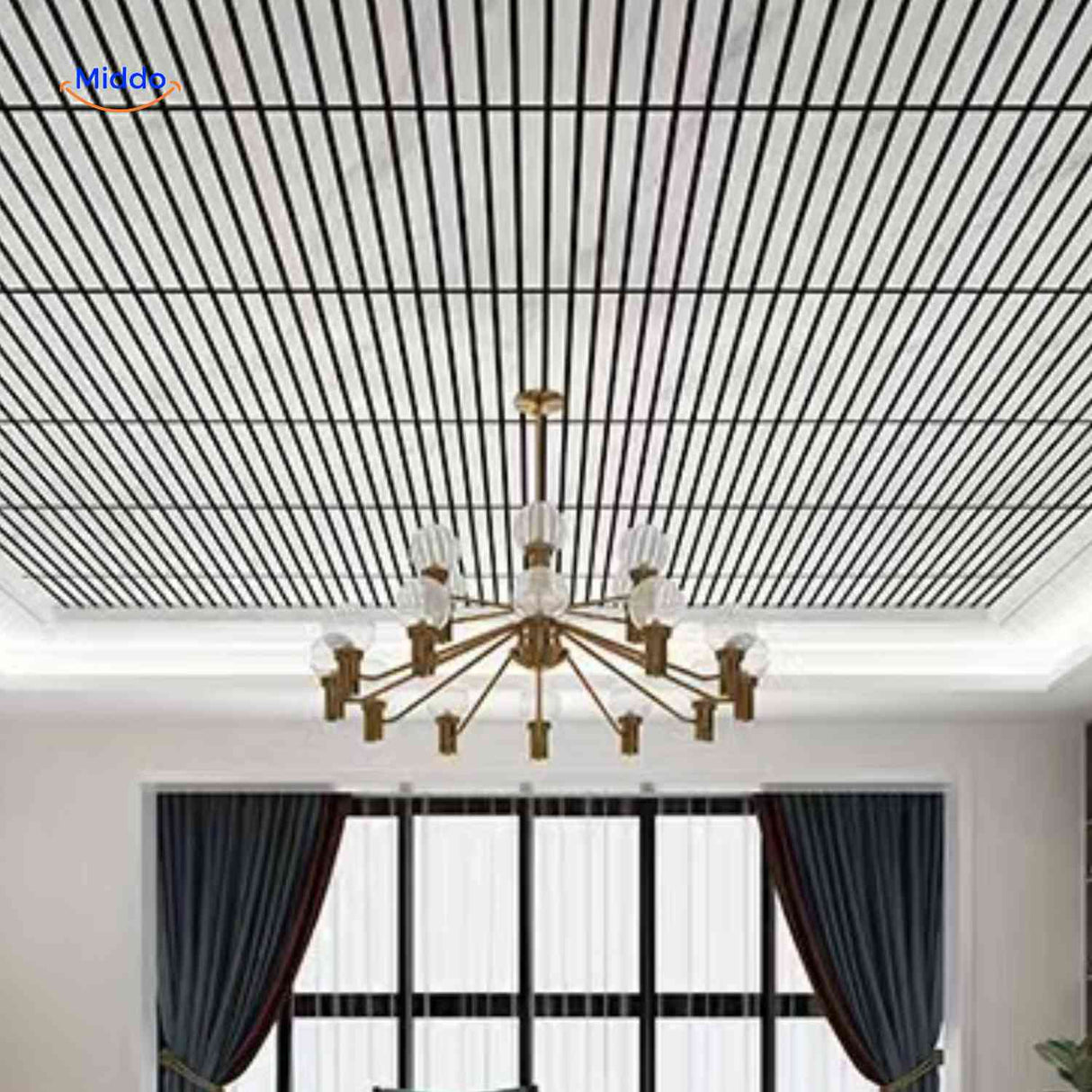 3D wood slat wall panels installed in a modern living room as a statement feature wall.