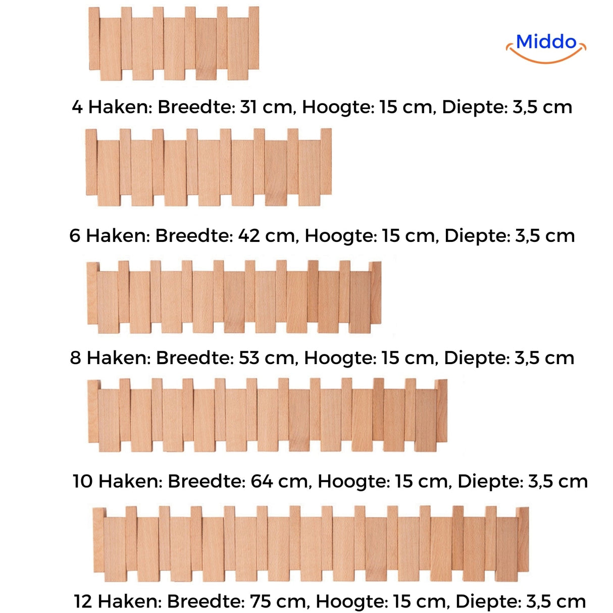 Dimensional size chart displaying all piano coat rack wood variants.