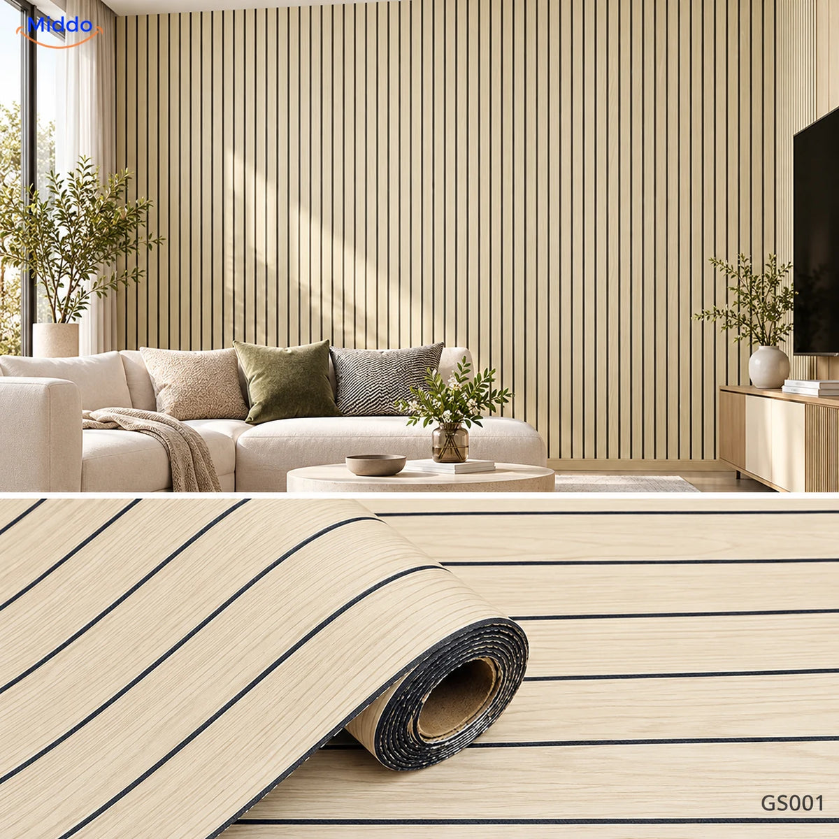 Woodline self-adhesive PVC wall panels – Light Beige – GS001