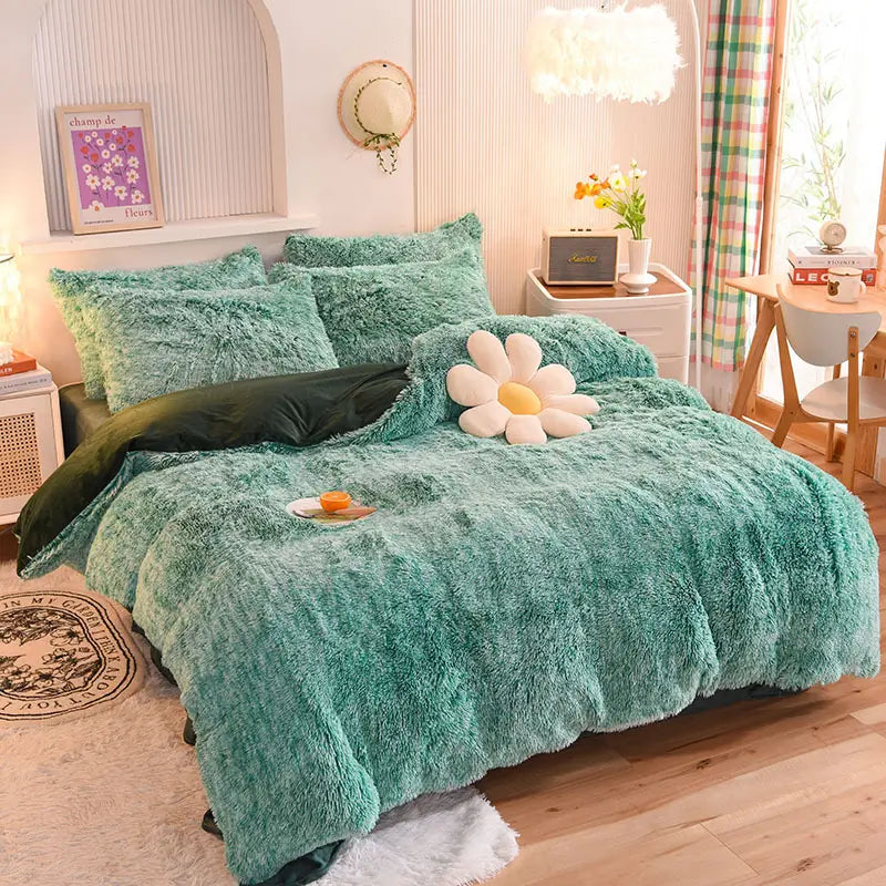Teddy Fluffy fleece bedding set in Sea Green