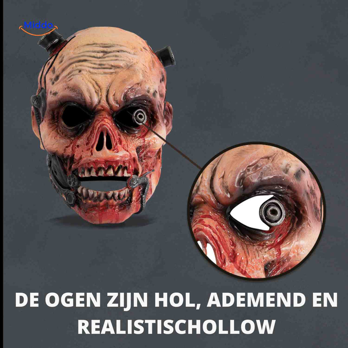 Authentic bloody latex zombie mask with realistic gore for Halloween parties.