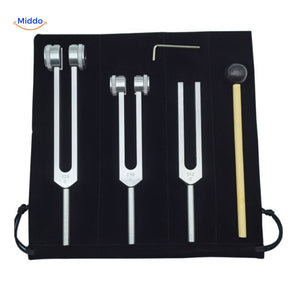 Complete frequency healing set: 128Hz, 256Hz, and 512Hz tuning forks.
