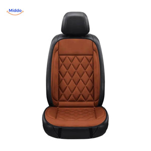 12V heated seat cushion featuring raw leather texture with diamond quilted pattern for durability.