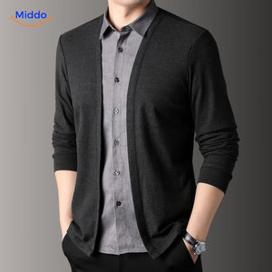 Model wearing 2-in-1 knit shirt demonstrating front fit and style.
