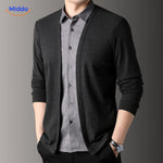 Model wearing 2-in-1 knit shirt demonstrating front fit and style.
