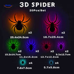 20-piece 3D LED spider light set for Halloween wall decoration.