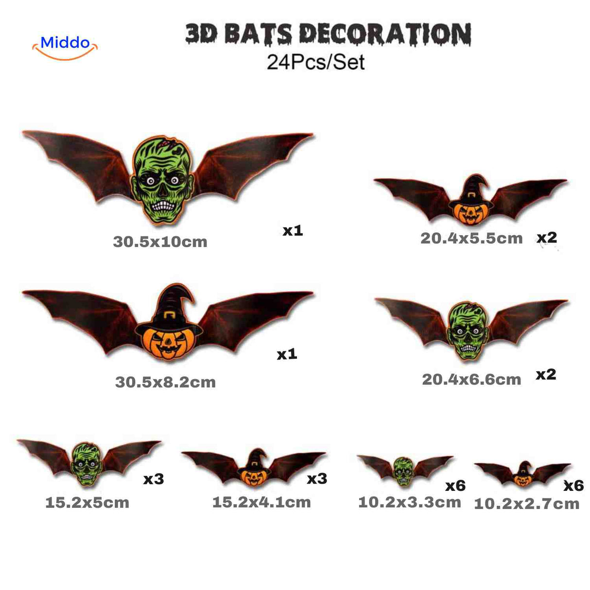 24-piece 3D LED bat light set in monster style for Halloween.