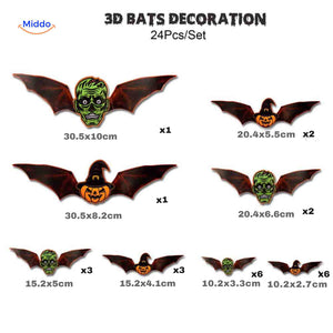 24-piece 3D LED bat light set in monster style for Halloween.