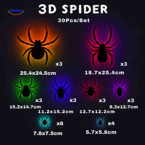 30-piece 3D LED spider light set for spooky Halloween ambiance.