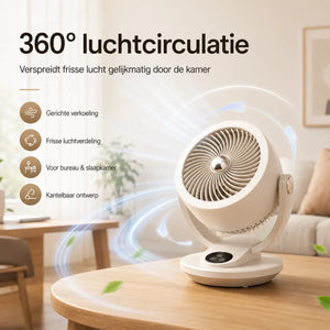 360-degree circulation fan distributes air throughout room.