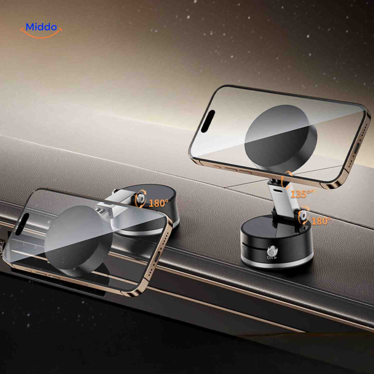 360 degree rotating phone holder adjusting to multiple viewing angles.