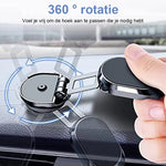 Magnetic phone holder with 360-degree rotation, shown tilted to landscape and portrait angles.