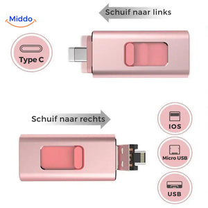 All connectors included: USB-C, Lightning, USB-A, and micro-USB on one 4-in-1 flash drive.