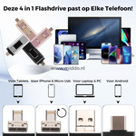 Compact 4-in-1 flash drive delivering peace of mind with instant cross-device storage access.