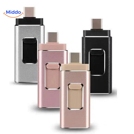 Complete 4-in-1 flash drive range in all available colors for universal device compatibility.