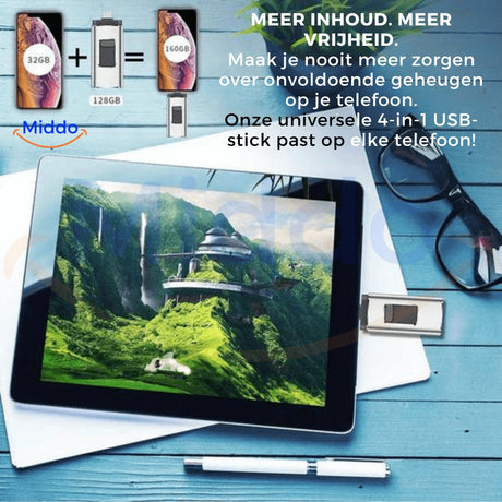 Portable 4-in-1 flash drive enabling worry-free file backup across all devices.