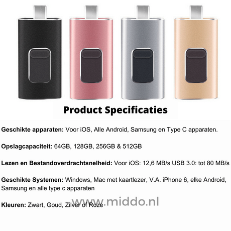 Universal 4-in-1 flash drive works seamlessly with phones, tablets, and computers.