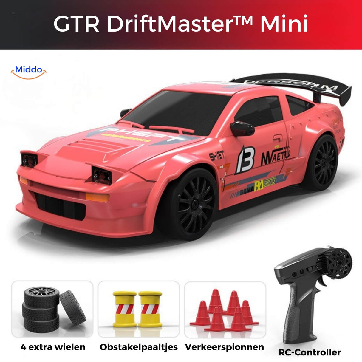 4WD drift RC car GTR in pink color variant against a clean background