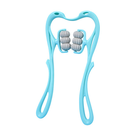Light blue 6-wheel massage device highlighting rotating wheel mechanism details.