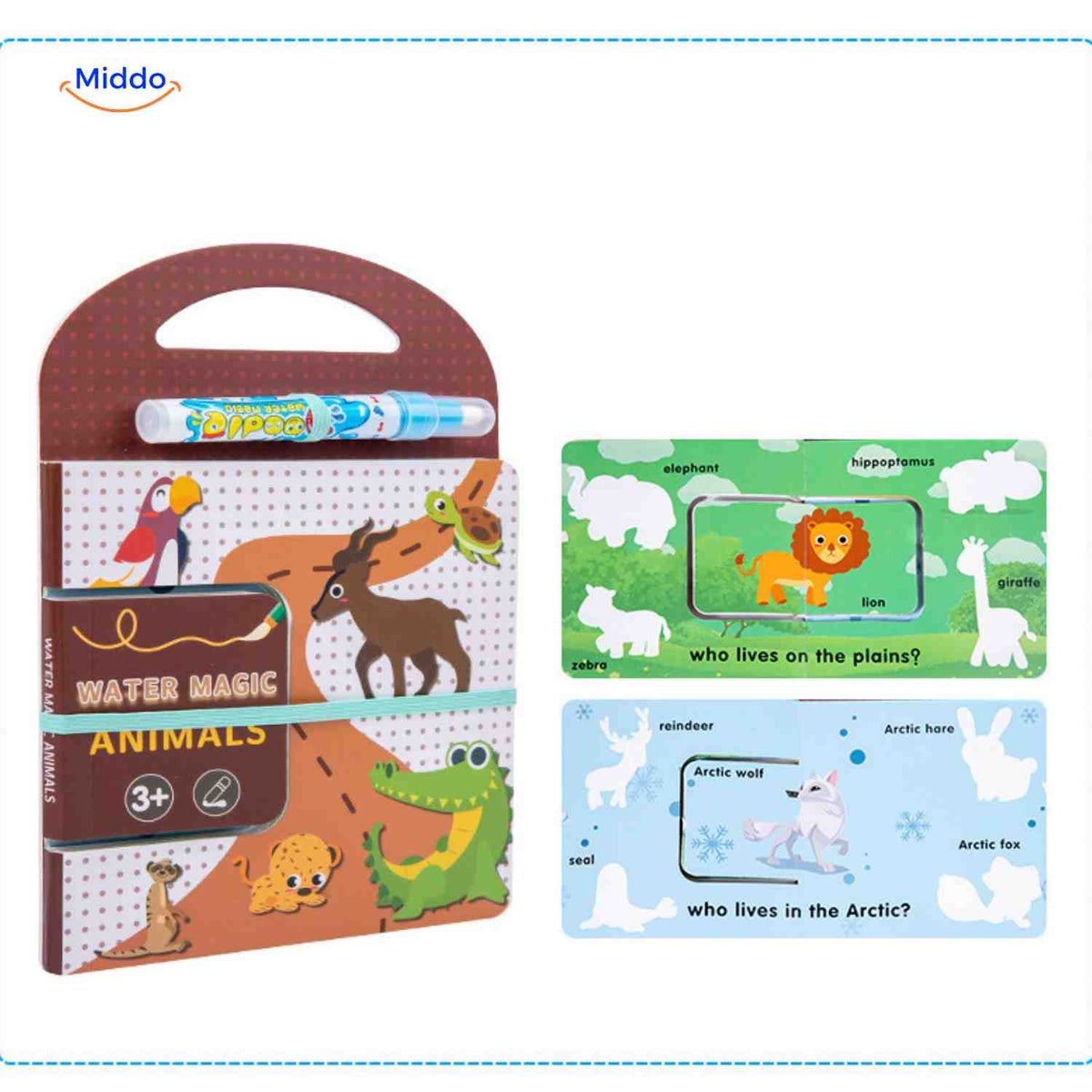 AquaDraw animal water coloring book with reusable learning cards