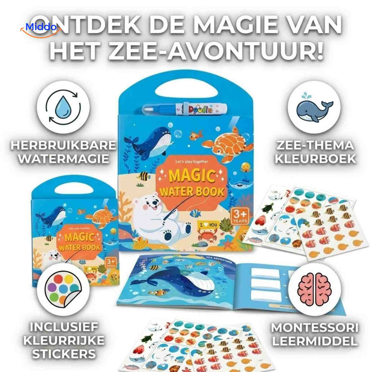 AquaDraw sea-themed water coloring book overview with stickers
