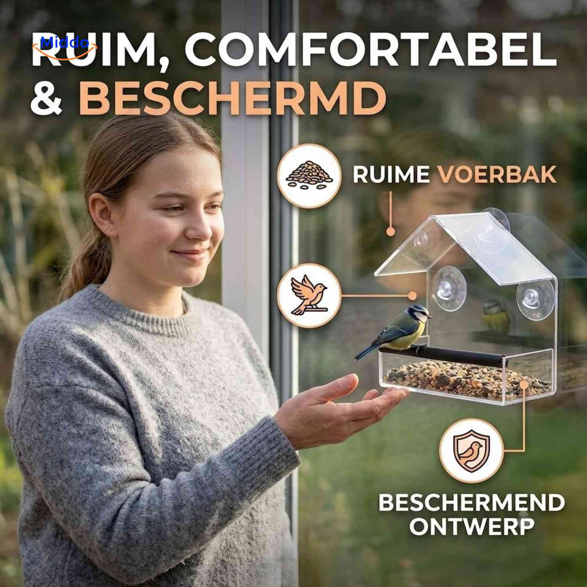 AviHaven sheltered bird feeder with roomy feeding tray
