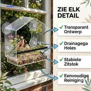 AviHaven clear window bird feeder with drainage and perch
