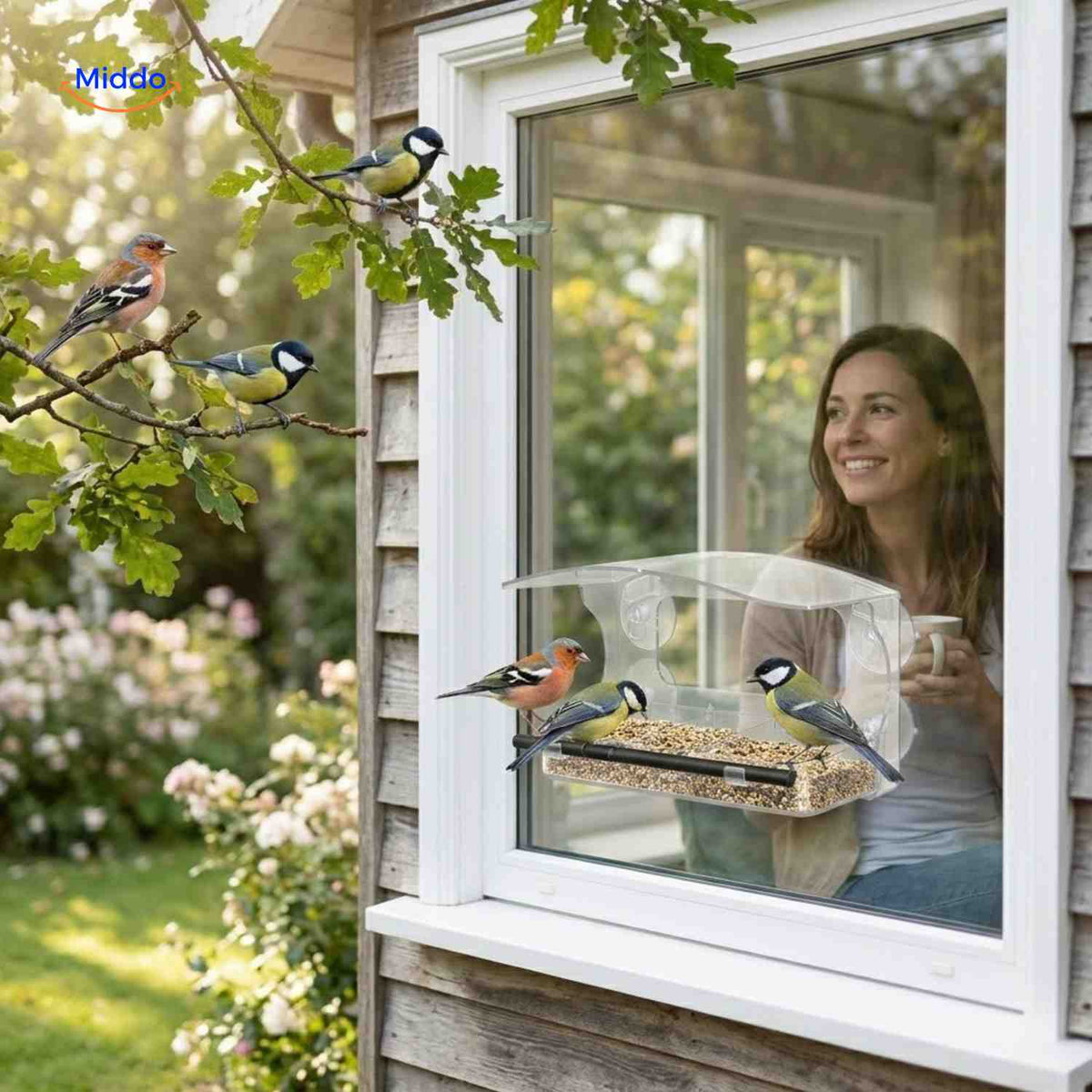 AviHaven clear bird feeder with window mount