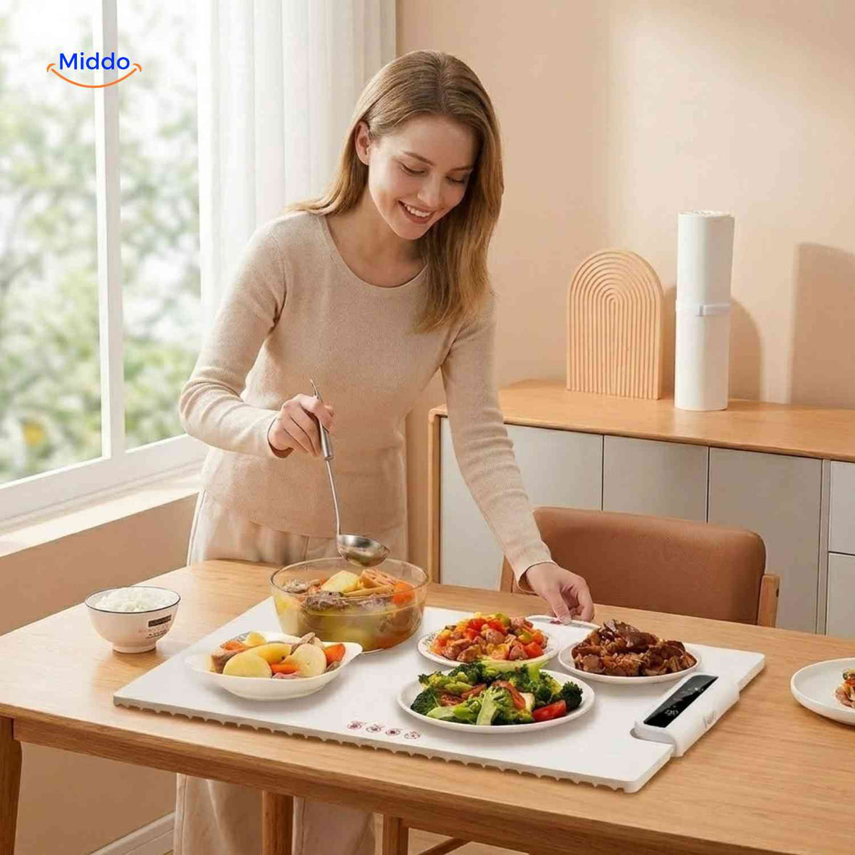 HeatFold buffet food warmer with multiple serving dishes