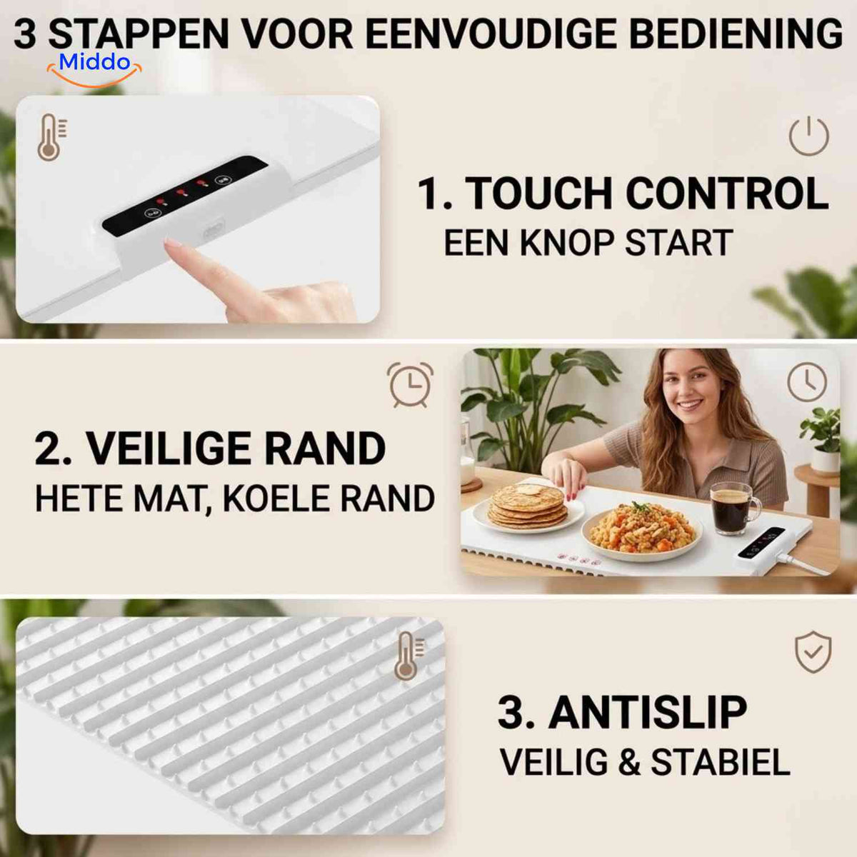 HeatFold warming mat with simple touch controls and non-slip base