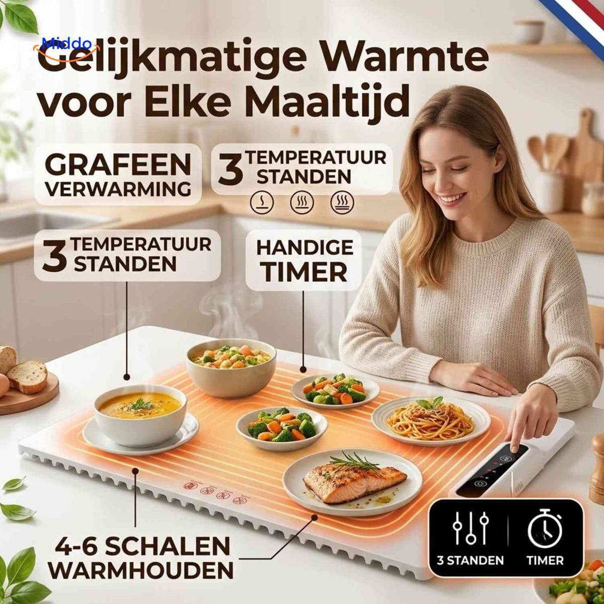 HeatFold warming mat providing even heat for multiple dishes