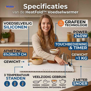 HeatFold food warmer specifications with touch controls and timer