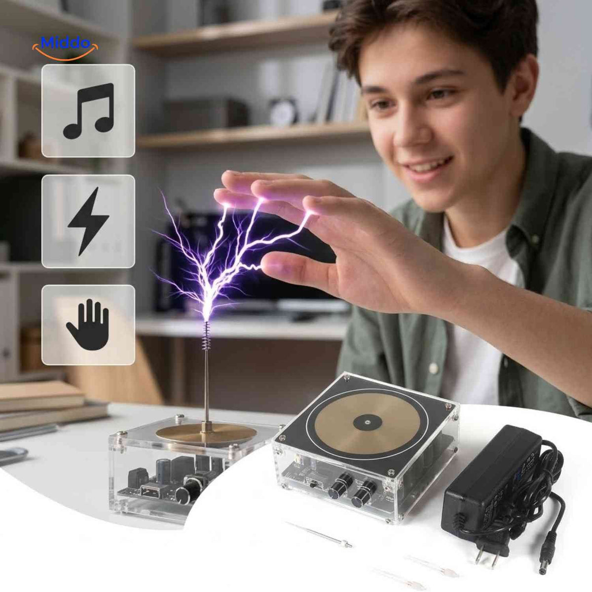 PlasmaTune Tesla coil plasma arc hand-interaction demonstration