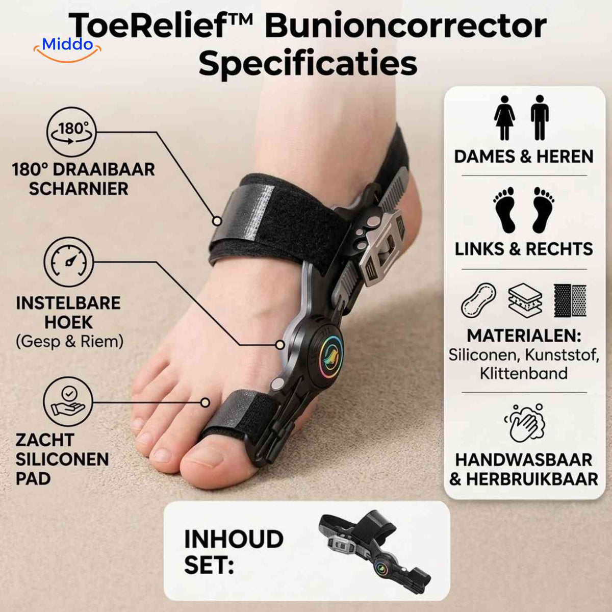 ToeRelief 180-degree adjustable bunion brace