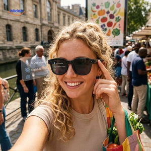 VisiCam smart glasses with live AI translation for travel
