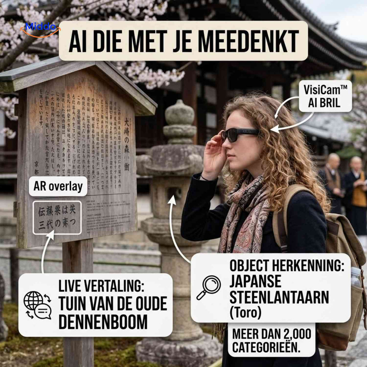 VisiCam AI glasses with live translation and object recognition for travel
