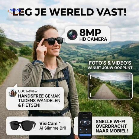 VisiCam POV camera glasses while walking with Wi-Fi transfer