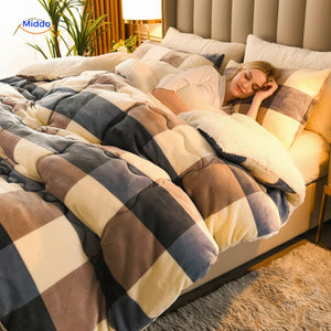 Warmora thick throw with sherpa and plaid pattern