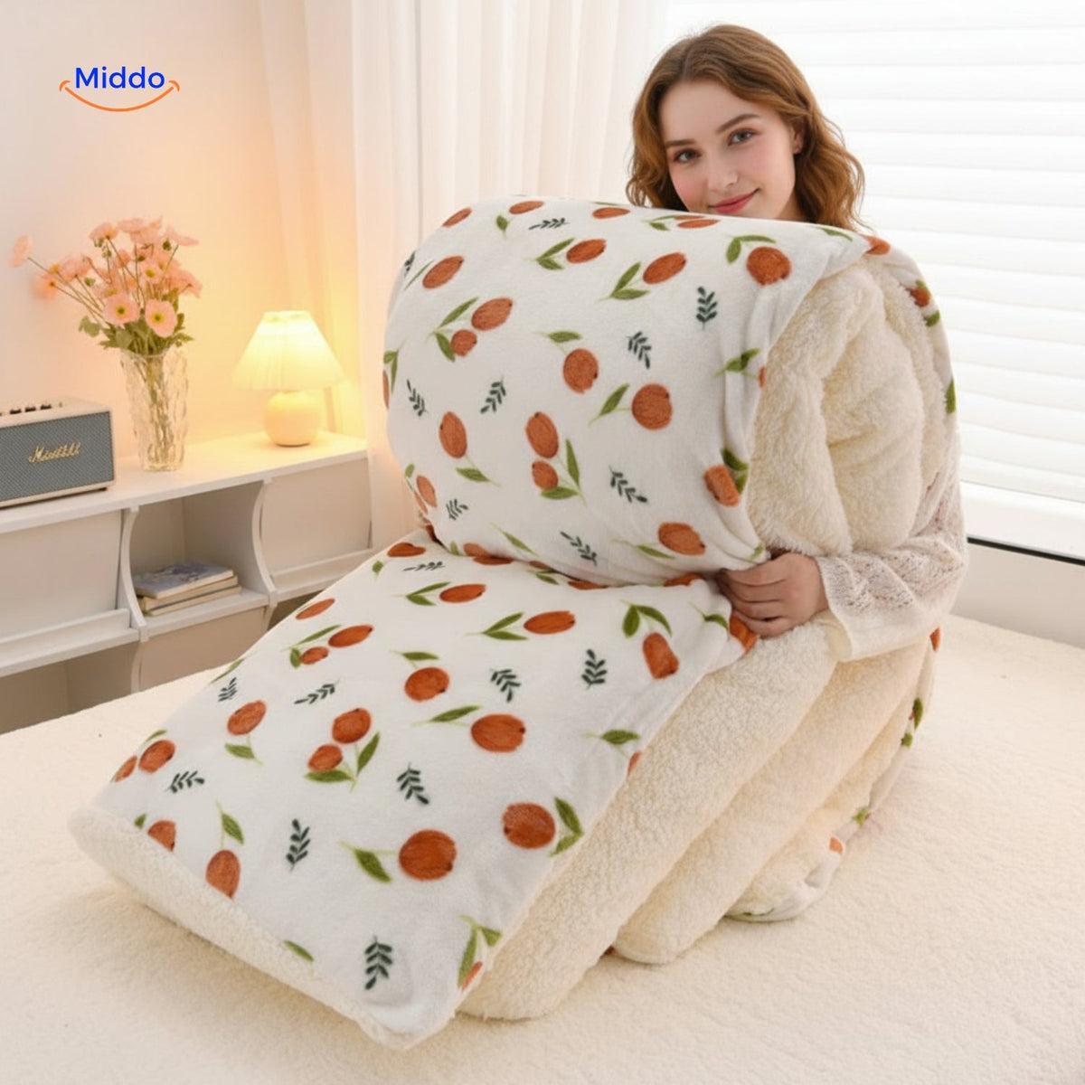 Warmora plush fleece blanket with sherpa lining for the sofa