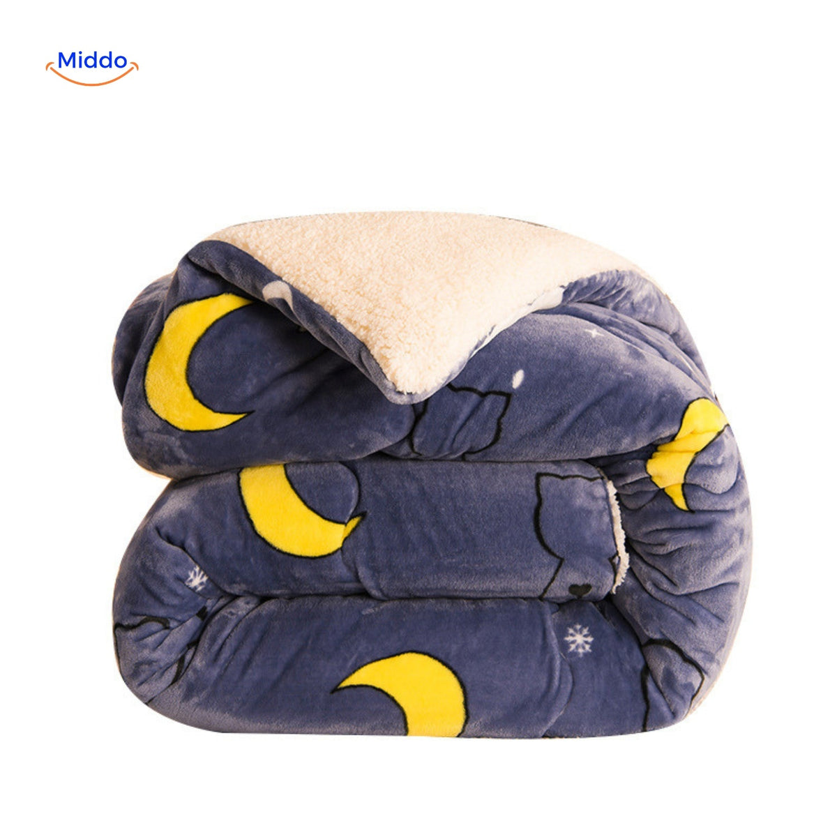 Warmora soft fleece blanket with sherpa and moon print