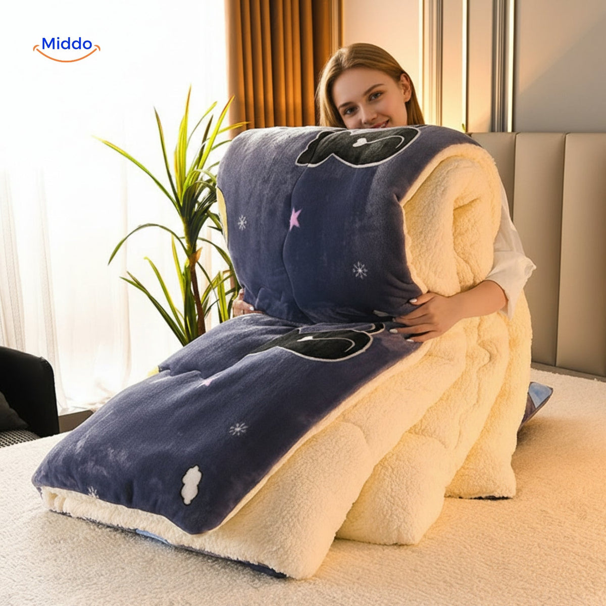 Warmora soft fleece blanket with sherpa lining for sofa and bed