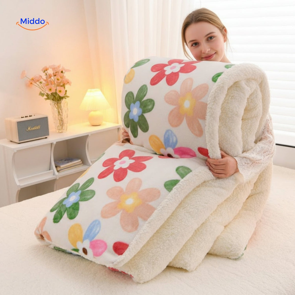 Warmora soft winter blanket with sherpa lining for sofa and bed