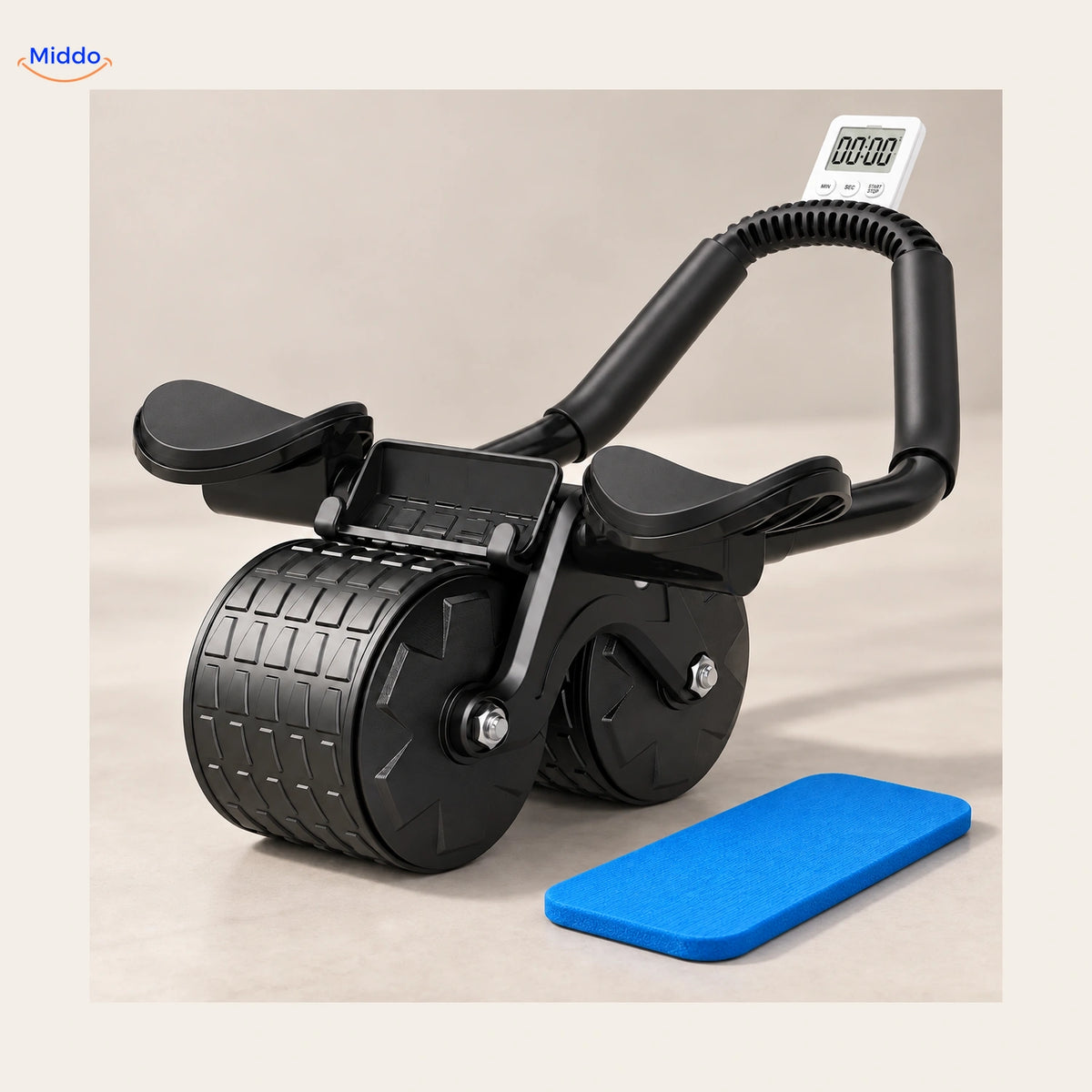 AbWheel Pro™ – Black with Timer – knee pad approx. 13.4 × 5.9 in