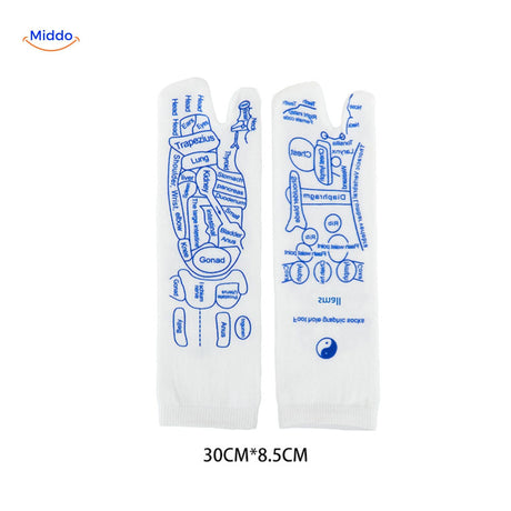 Acupoint therapeutic socks shown in different sizes for optimal foot support.