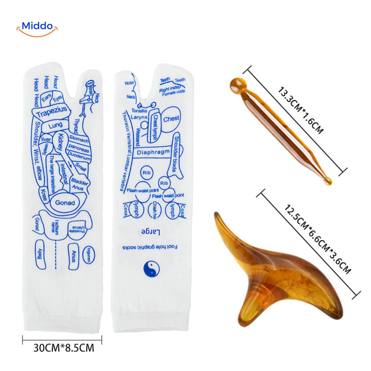 Acupoint meridian therapy socks in various sizes for foot health recovery.