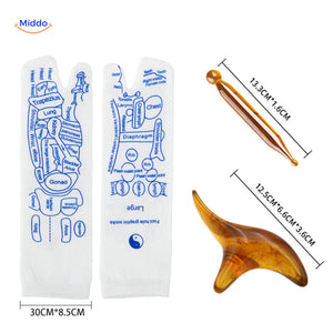 Acupoint meridian therapy socks in various sizes for foot health recovery.