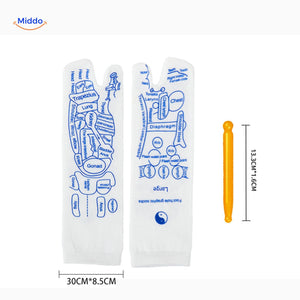 Acupoint socks designed for meridian acupressure massage and foot relaxation.