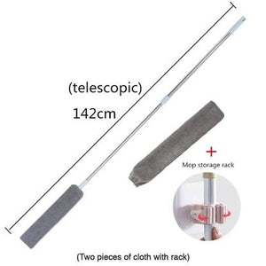 Duster with telescoping pole for adjustable reach and easy extension.