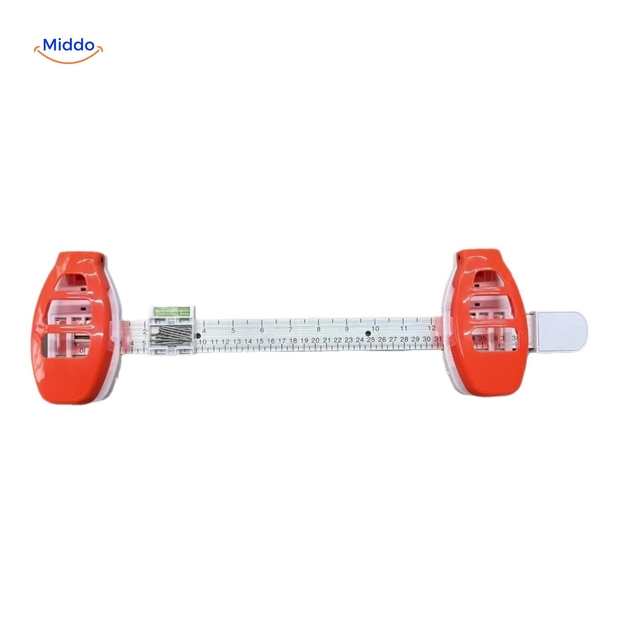 Adjustable hanging tool with measurement scale for flexible frame positioning.